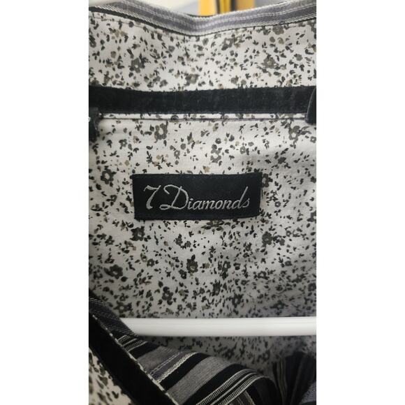 7 Diamonds Black And Grey Striped LS Shirt Size Large 100% Cotton Button-up - Picture 2 of 7